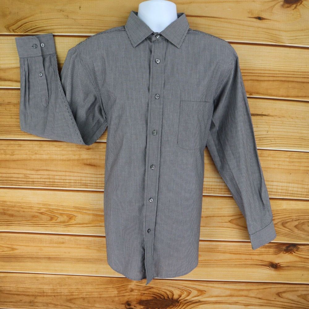 Croft & Barrow Dress Shirt Classic‎ Fit Mens Size 17 x 34/35 Gray White Stripes